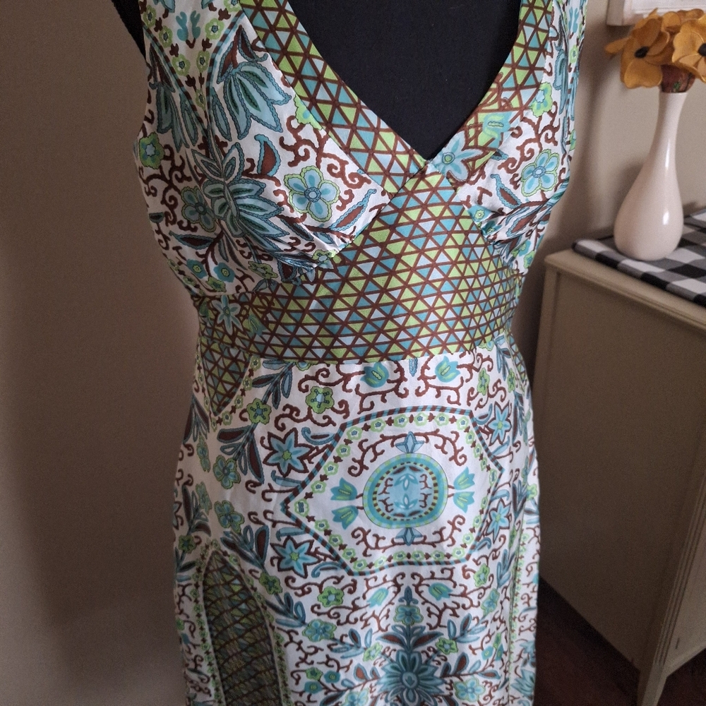 100% silk Nicole by Nicole Miller boho hippie Babydoll sheath dress size 10